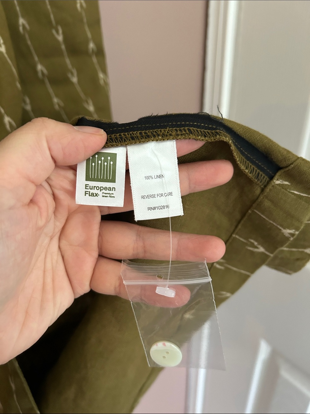 Garnet Hill Kona Linen Skirt Olive Green Geometric Midi Front Split Size L - Picture 11 of 13
